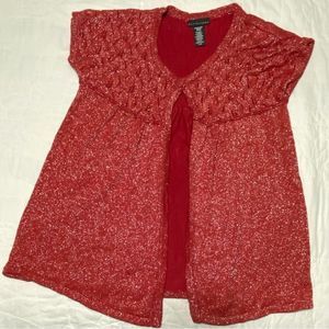 Apostrophe Red and Silver Short Sleeve Cardigan Sz XL